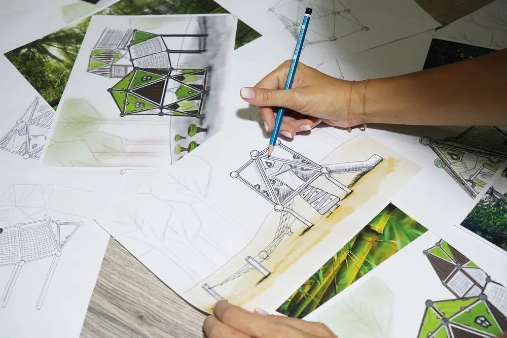 Drawing pencil sketches of the playground design